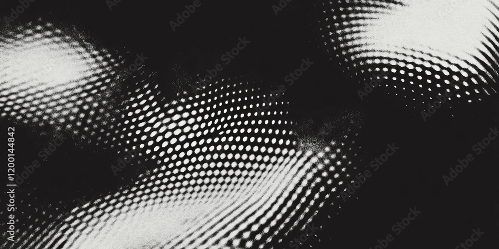 Poster Grunge halftone texture overlay with scratched dots on a black background for creative design