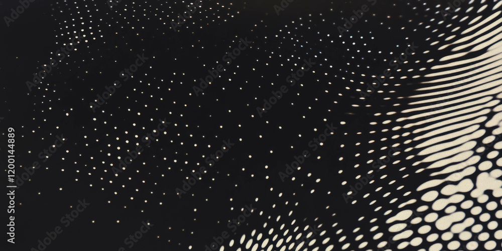 Poster grunge halftone texture with speckled dots on a black background for creative projects