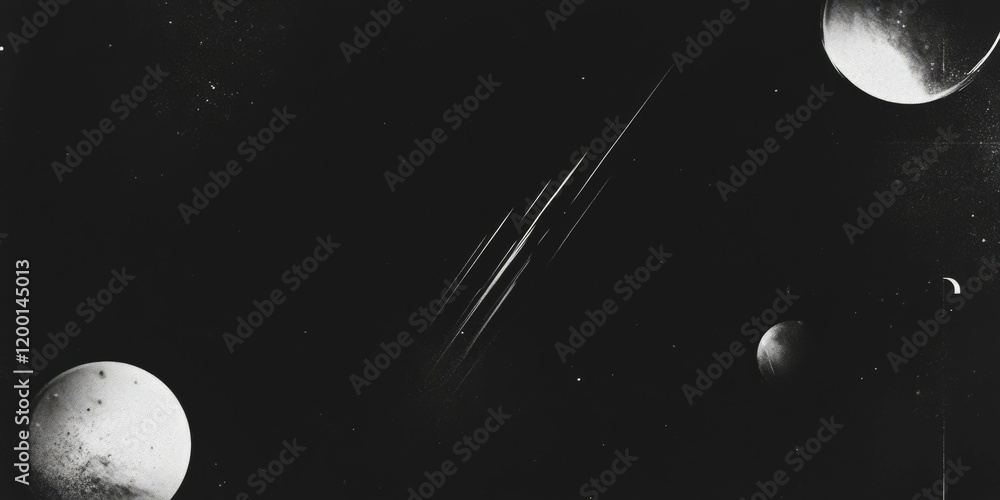 Poster grunge halftone texture with celestial bodies on a dark background