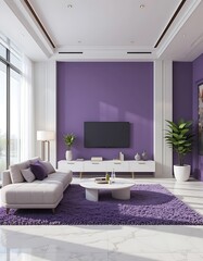 Modern Living Room Interior Design Purple Accents