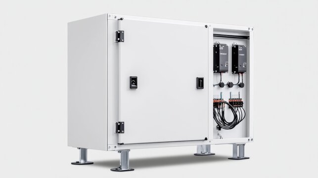 White Electrical Enclosure with Mounted Control Equipment and Wiring for Industrial Applications