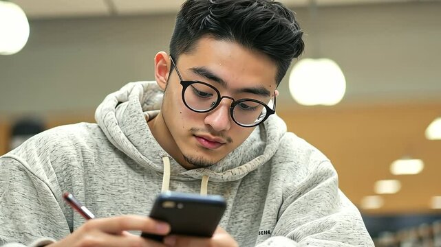 2_International Student Using Translation App for Language Study