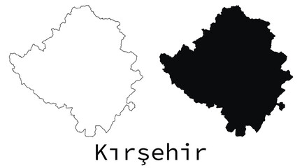 Kirsehir map outline and black silhouette vector