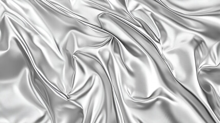 A reflective aluminum foil wrap texture with silver crinkles, showcasing subtle highlights and shadows, offering a modern and glossy finish with blurred empty space for a caption or text

