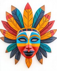 Obraz premium Native American ceremonial mask showcasing vibrant colors and intricate carvings against natural textures