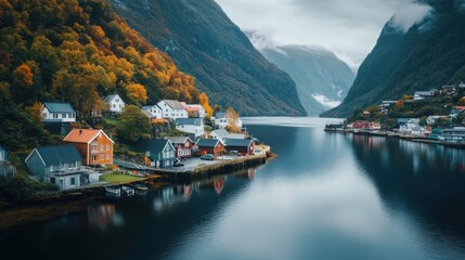 Charming village nestled in a fjord.
