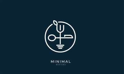 Minimal fork , knife and spoon logo with Gym weights / dumbbell 