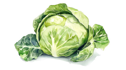 Obraz premium watercolor illustration of one single brussels sprout cabbage isolated on white background