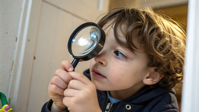 Inquisitive Boy Exploring with Magnifying Glass
