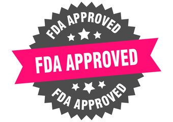 fda approved. fda approved round pink label isolated on transparent background