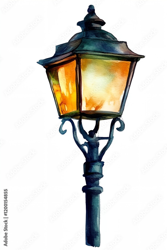 Poster lamp post with a lamp on top of it