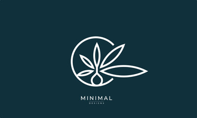 A line art icon logo of a cannabis with oil drop	