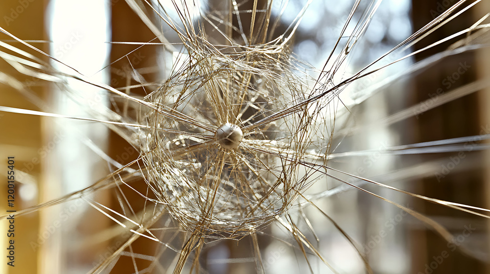 Poster intricate, abstract closeup of a delicate, fibrous sphere radiating outward. subtle, warm tones crea