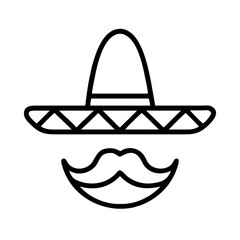 mexican sombrero hat with moustache icon, mexican sombrero hat with moustache vector