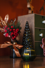 Festive Christmas Decor with Glass Tree and Holiday Bouquet