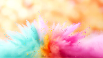 Holi festival. Vibrant color explosion with pastel pink, blue, and orange powder burst