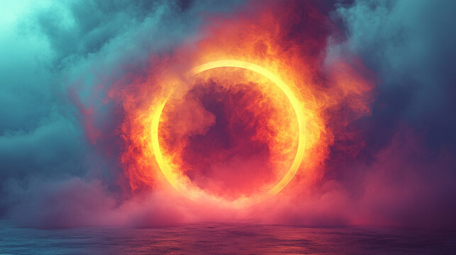 A solid color circle sits at the center of a soft gradient background, symbolizing focus and clarity amidst the surrounding blur, evoking a sense of calm, order, and stillness in a chaotic world.
