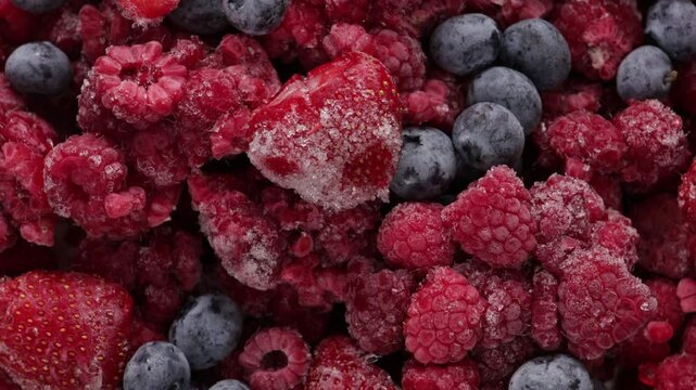 summer strawberry raspberry blueberry frozen food top view