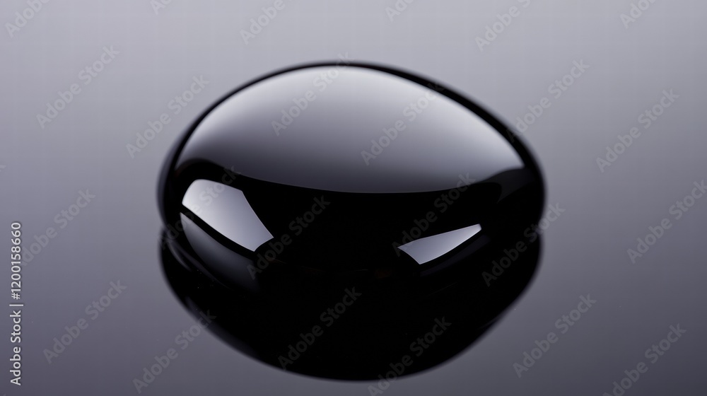 Leinwandbilder close up view of a single black oil drop on a reflective surface showcasing its smooth texture and u