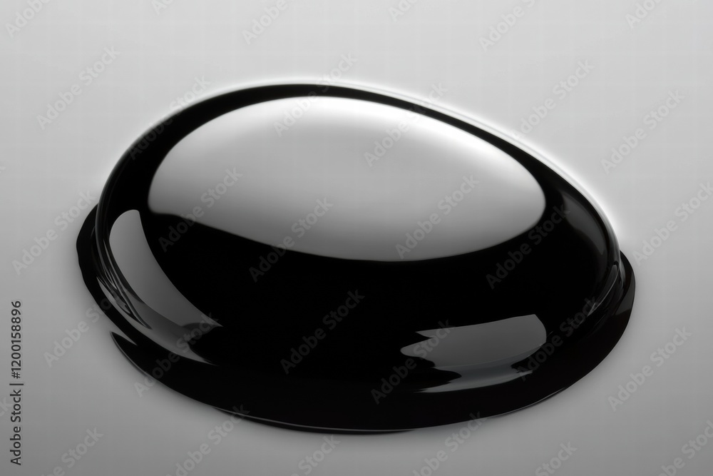Leinwandbilder Close up of a single black oil drop resting on a smooth surface with reflections and highlights enhancing its glossy texture. Generative AI