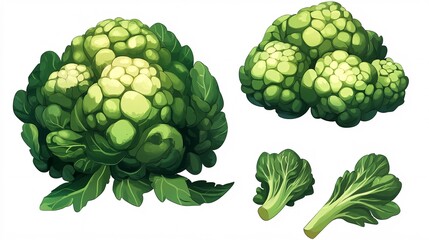 Fototapeta premium Illustration of fresh green broccoli heads and leaves, showcasing their vibrant color and healthy appeal.