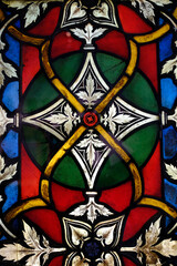 Germanisches Museum.  Stained glass window.  Ornemtal glass panel.  Colmar, France. 14 th century.  Nuremberg. Germany.