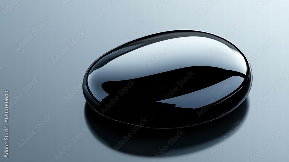 Leinwandbilder close up view of a shiny black oil droplet resting on a smooth surface. generative ai