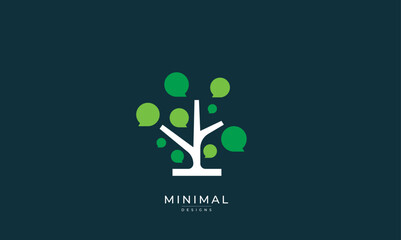 Minimal tree logo with speech bubble / tree chat logo 