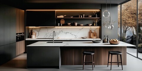 Modern luxury kitchen with marble countertops
