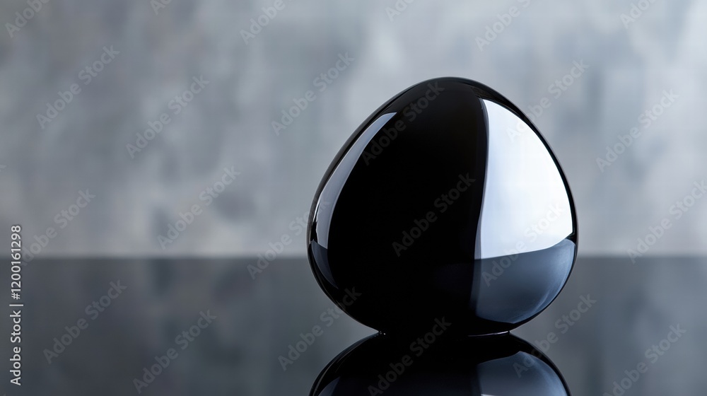 Leinwandbilder close up view of a glossy black oil drop resting on a smooth surface in soft lighting. generative ai