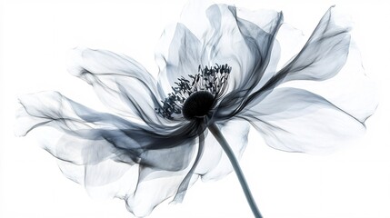 Obraz premium Delicate white flower with ethereal petals swaying gently, showcasing intricate textures and details against a minimalist background.