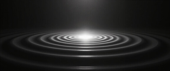 Fototapeta premium Rippling water surface with emanating light creating a serene atmosphere representing tranquility and contemplation in an immersive dark environment