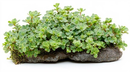 Obraz premium Lush green miniature plant thriving on a textured stone, showcasing nature's beauty.