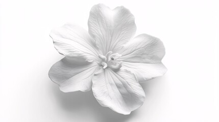Obraz premium A delicate white flower with intricate petals, beautifully illuminated against a soft white background.