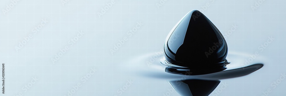 Fototapete black oil drop floats on water surface creating smooth reflections in a minimalistic setting. genera