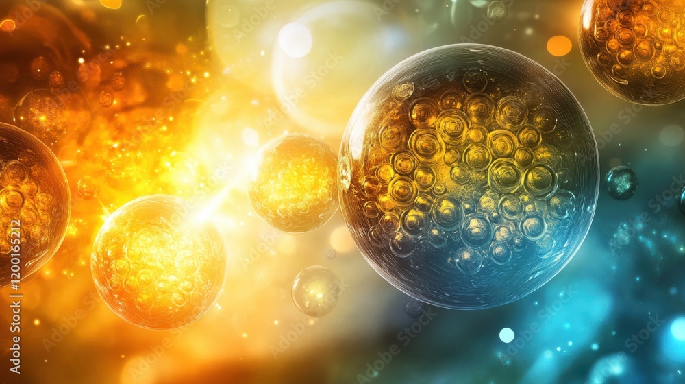 Poster colorful abstract representation of molecular structures floating in a luminous background