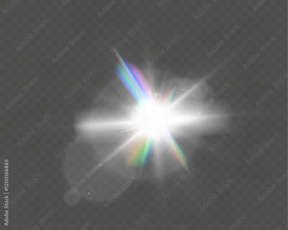 Wall mural bright glowing light burst with soft edges and subtle rays on a transparent background, suitable for