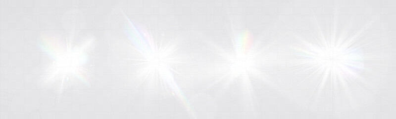 Bright glowing light burst with soft edges and subtle rays on a transparent background, suitable for overlays and design projects.