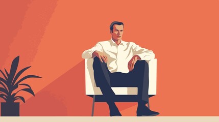 Serious Businessman Sitting Outdoors Looking at Camera