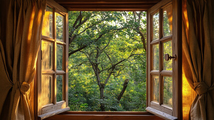 An open window with a gentle breeze flowing through, representing freedom and possibility, with a modern blurred background and space for captions, evoking a sense of peace and clarity.
