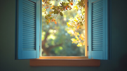 An open window with a gentle breeze flowing through, representing freedom and possibility, with a modern blurred background and space for captions, evoking a sense of peace and clarity.
