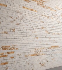 White brick wall background with a warm golden tone , interior design inspiration, texture, white brick