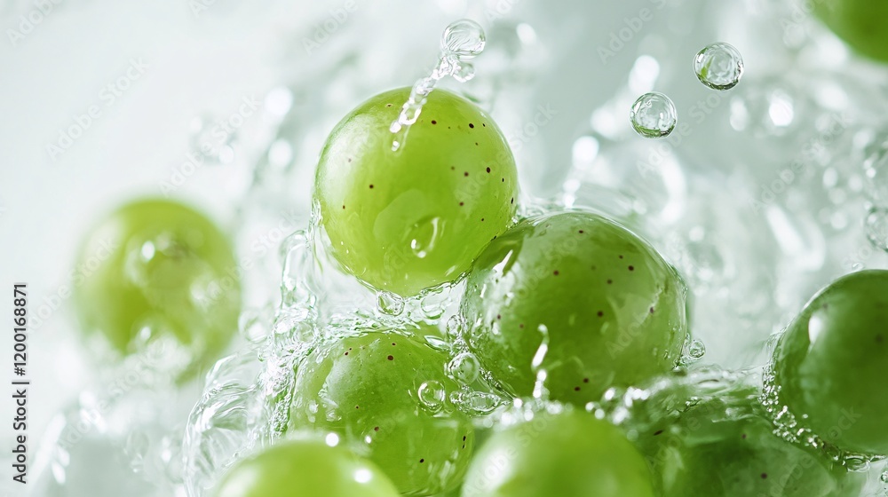Aufkleber fresh green grapes splashing in water, creating a refreshing splash effect.