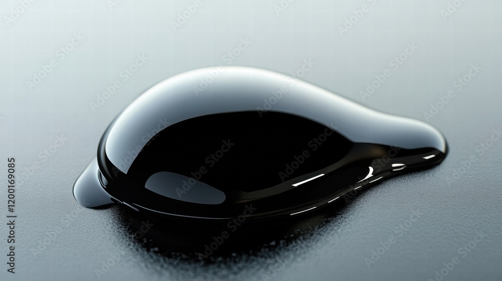 Aufkleber Close up of a single black oil drop on a smooth surface showcasing its glossy texture and rich color. Generative AI