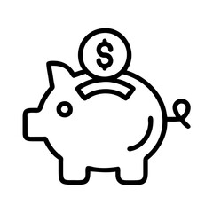 piggy bank icon, piggy bank line art - simple line art of piggy bank, perfect for piggy bank logos and icons and themed design 