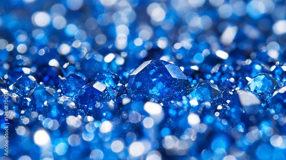 Poster an enchanting display of sparkling blue gemstones, showcasing various sizes and facets, creating a m