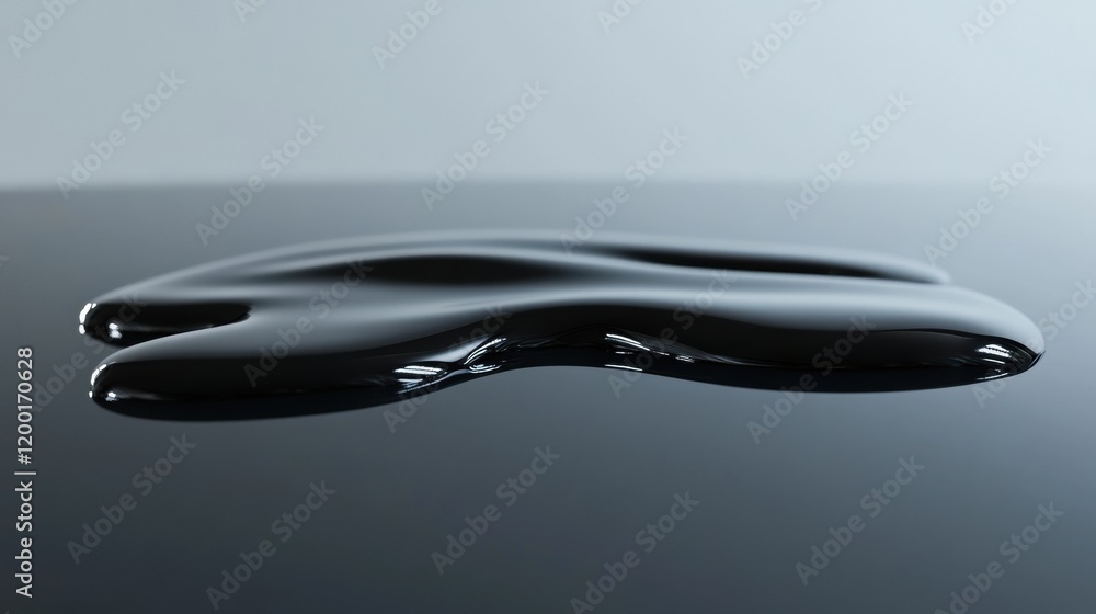 Poster shiny black oil puddle reflecting light in a modern, minimalistic setting at midday. generative ai