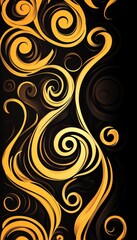 Luxury gold black abstract design, elegant vintage retro flourish swirls, pattern backdrop.