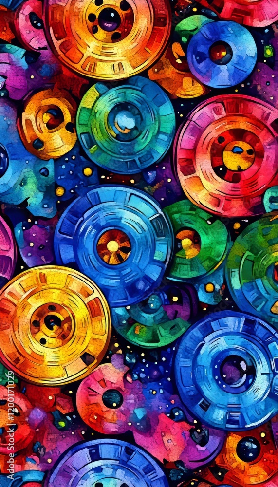 Poster colorful abstract background, bright concentric circles pattern, art and design elements