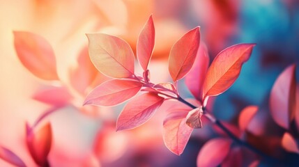 Pink autumn leaves in soft light